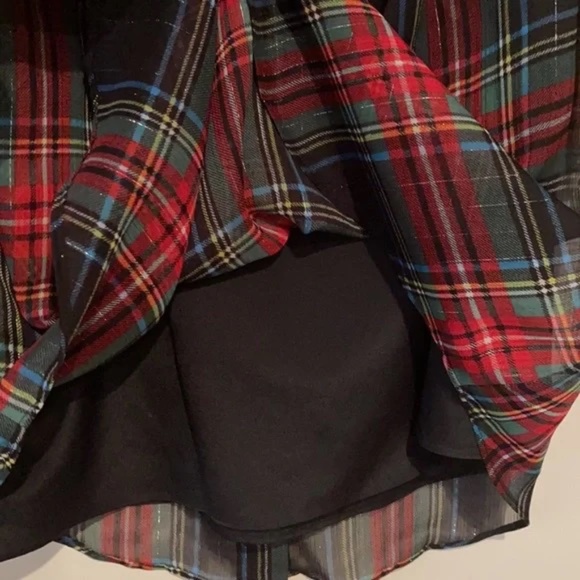 J. CREW Red Black Metallic Stewart Tartan Plaid Sleeveless Holiday Blouse Small - Picture 6 of 6